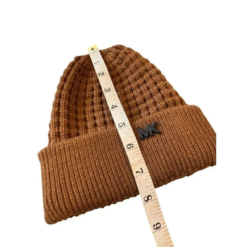 Brown Michael Kors Knit Beanie Hat Ribbed Design Women's One Size